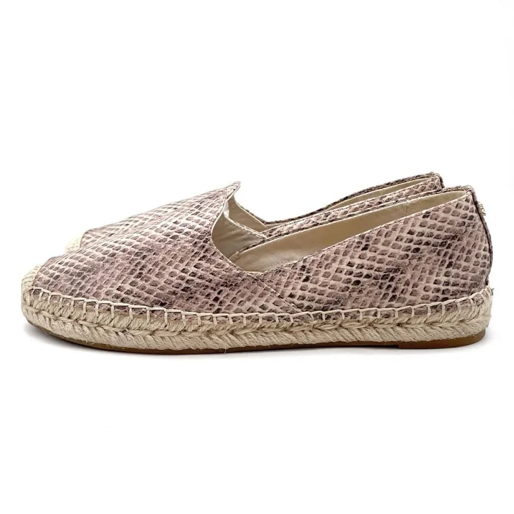 Sam Edelman Kesia Espadrilles Size 8.5 Snake Print Leather Flats Slip-On Taupe